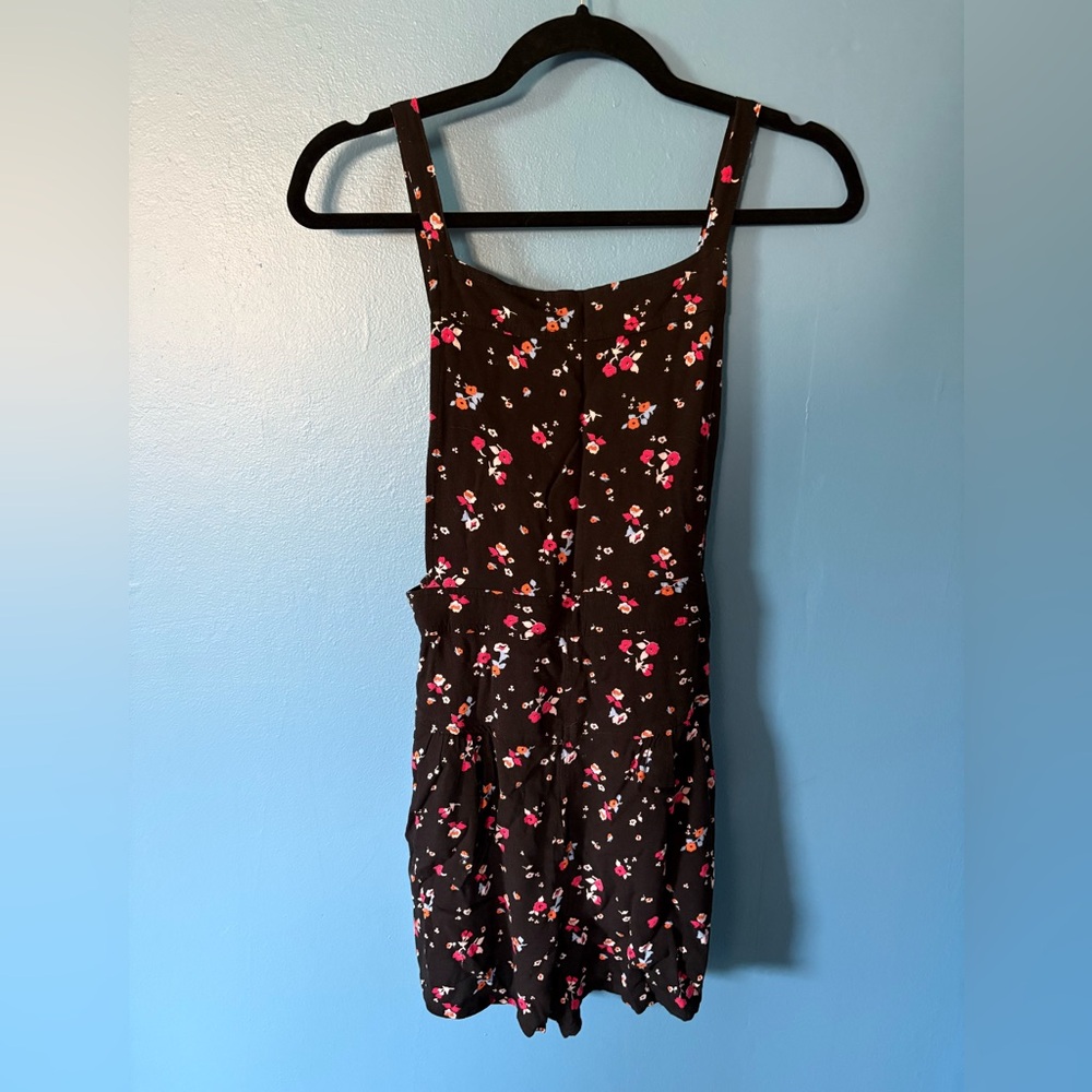 NWOT Free People Backless Floral Romper, Black/Red, Size Small